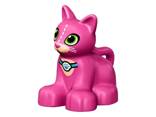 Duplo Cat Kitten Sitting with Lime Eyes and White Whiskers and Paw Print Collar Pattern