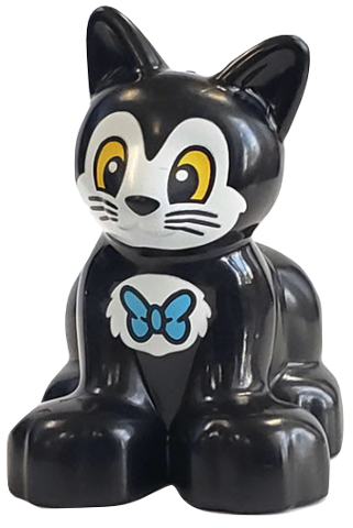 Duplo Cat Kitten Sitting with Yellow Eyes and White Face and Chest with Bow Tie Pattern