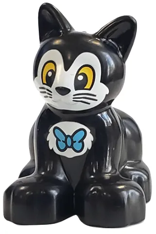 Duplo Cat Kitten Sitting with Yellow Eyes and White Face and Chest with Bow Tie Pattern