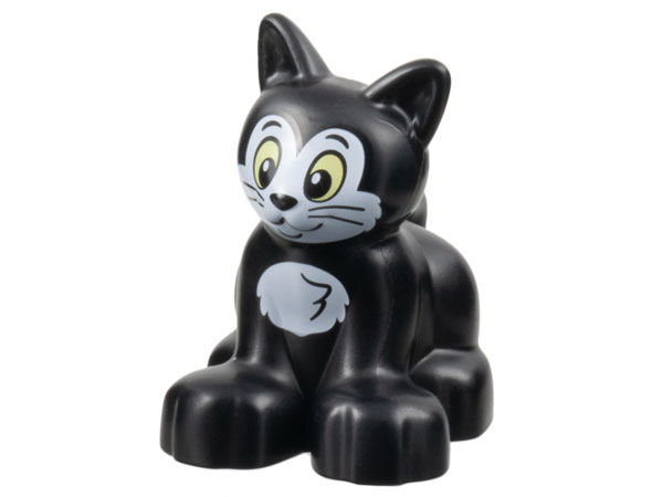 Duplo Cat Kitten Sitting with Bright Light Yellow Eyes and White Face and Chest Pattern (Figaro)