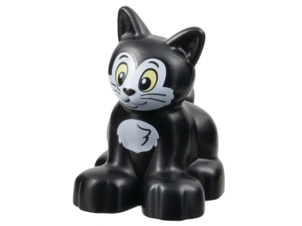 Duplo Cat Kitten Sitting with Bright Light Yellow Eyes and White Face and Chest Pattern (Figaro)