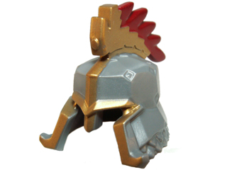 Minifigure, Headgear Helmet Castle with Cheek and Nose Protection with Gold Trim and Crest with Red Tips Pattern