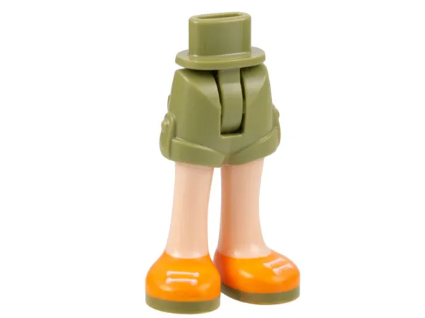 Mini Doll Hips and Shorts Folded Hem with Molded Light Nougat Legs and Printed Orange Shoes with White Laces and Olive Green Soles Pattern - Thin Hinge