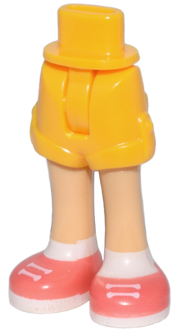 Mini Doll Hips and Shorts Folded Hem with Molded Medium Tan Legs and Printed Coral Shoes with White Laces, Soles and Socks Pattern - Thin Hinge