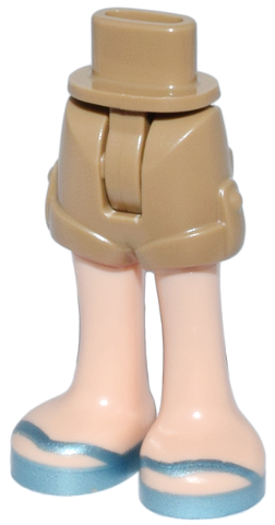 Mini Doll Hips and Shorts Folded Hem with Molded Light Nougat Legs and Printed Metallic Light Blue Sandals with V-Shaped Straps Pattern - Thin Hinge