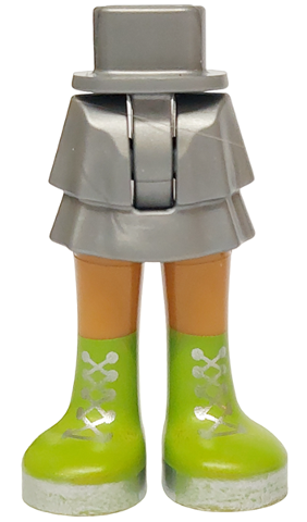 Mini Doll Hips and Skirt Layered with Molded Medium Nougat Legs and Printed Lime Boots with Silver Laces and Soles Pattern - Thin Hinge