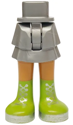 Mini Doll Hips and Skirt Layered with Molded Medium Nougat Legs and Printed Lime Boots with Silver Laces and Soles Pattern - Thin Hinge