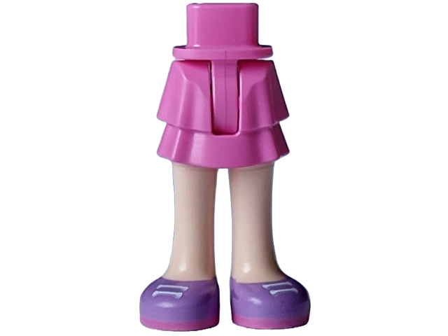 Mini Doll Hips and Skirt Layered with Molded Light Nougat Legs and Printed Medium Lavender Shoes with White Laces and Dark Pink Soles Pattern - Thin Hinge