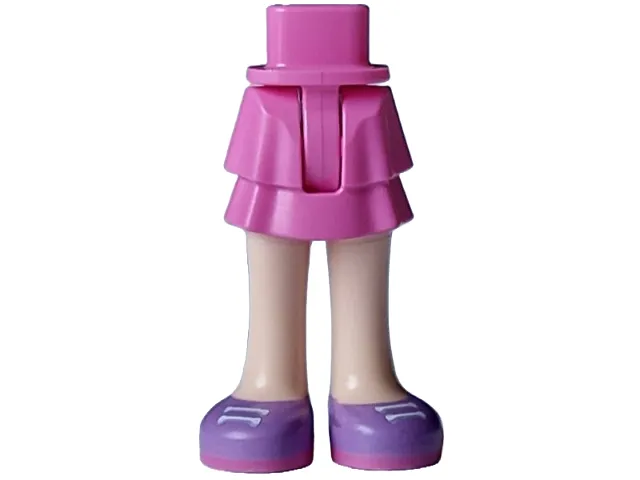 Mini Doll Hips and Skirt Layered with Molded Light Nougat Legs and Printed Medium Lavender Shoes with White Laces and Dark Pink Soles Pattern - Thin Hinge