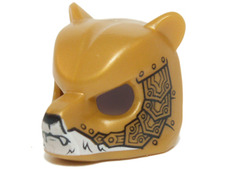 Minifigure, Headgear Mask Bear with White Face and Gold Scaled Armor Pattern