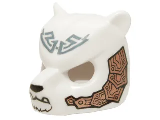 Minifigure, Headgear Mask Bear with Black Nose, Fangs, Tribal Markings and Copper Armor with Rivets Pattern