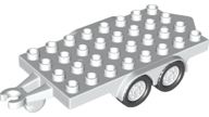 Duplo Trailer Flatbed 4 x 8 Studs with Hitch Ends, Four Black Wheels and White Hubs