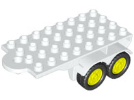 Duplo Trailer Flatbed 4 x 8 with Hook and Four Black Wheels with Neon Yellow Hubs