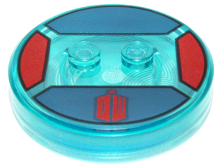 Dimensions Toy Tag 4 x 4 x 2/3 with 2 Studs and Trans-Light Blue Bottom with Stylized Red 'DW' on Dark Blue Background Pattern (The Doctor)