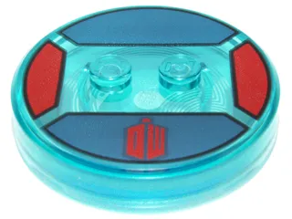 Dimensions Toy Tag 4 x 4 x 2/3 with 2 Studs and Trans-Light Blue Bottom with Stylized Red 'DW' on Dark Blue Background Pattern (The Doctor)