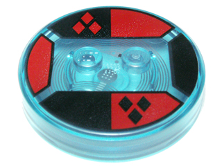 Dimensions Toy Tag 4 x 4 x 2/3 with 2 Studs and Trans-Light Blue Bottom with Black and Red Diamonds on Halves Background Pattern (Harley Quinn)