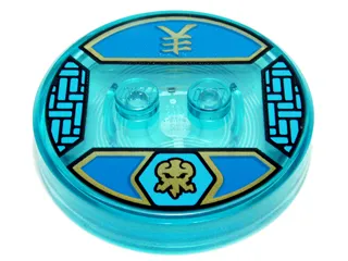 Dimensions Toy Tag 4 x 4 x 2/3 with 2 Studs and Trans-Light Blue Bottom with Gold Electric Octopus in Dark Azure Hexagon and Ninjago Logogram 'Lightning' on Blue Background Pattern (Jay)