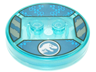 Dimensions Toy Tag 4 x 4 x 2/3 with 2 Studs and Trans-Light Blue Bottom with Silver Jurassic World Logo and Blue Hexagons on Dark Blue Background Pattern (ACU)