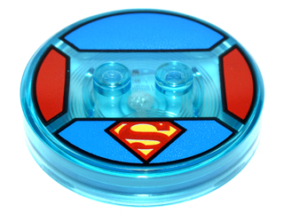 Dimensions Toy Tag 4 x 4 x 2/3 with 2 Studs and Trans-Light Blue Bottom with Superman 'S' Logo on Blue Background and Red Sides Pattern (Superman)