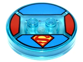 Dimensions Toy Tag 4 x 4 x 2/3 with 2 Studs and Trans-Light Blue Bottom with Superman 'S' Logo on Blue Background and Red Sides Pattern (Superman)