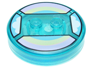 Dimensions Toy Tag 4 x 4 x 2/3 with 2 Studs and Trans-Light Blue Bottom with Bright Pink, Bright Light Yellow, and Bright Light Blue Rainbow, White Clouds Pattern (Unikitty)