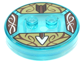 Dimensions Toy Tag 4 x 4 x 2/3 with 2 Studs and Trans-Light Blue Bottom with Dark Brown and Silver Arrow on Olive Green Background Pattern (Legolas)