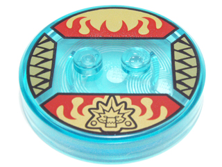 Dimensions Toy Tag 4 x 4 x 2/3 with 2 Studs and Trans-Light Blue Bottom with Legends of Chima Crocodile Head and Red Flames on Gold Background Pattern (Cragger)