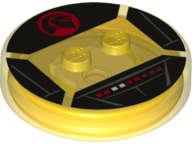 Dimensions Toy Tag 4 x 4 x 2/3 with 2 Studs and Trans-Orange Bottom with Red and White Light Panel and Knight Industries Logo on Black Background Pattern (Michael Knight)