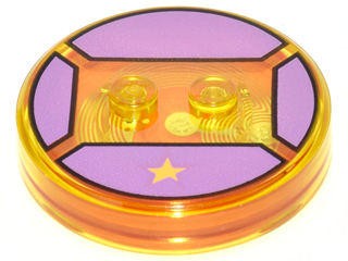Dimensions Toy Tag 4 x 4 x 2/3 with 2 Studs and Trans-Orange Bottom with Yellow Star on Medium Lavender Background Pattern (Lumpy Space Princess)