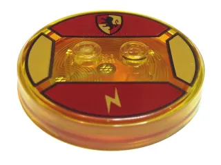Dimensions Toy Tag 4 x 4 x 2/3 with 2 Studs and Trans-Orange Bottom with Hogwarts Gryffindor Crest and Gold Lightning Bolt on Dark Red Background Pattern (Harry Potter)