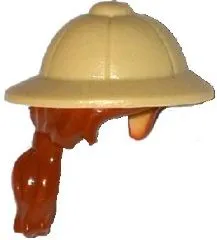 Minifigure, Hair Combo, Hat with Hair, Pith Helmet and Dark Orange Hair in Ponytail Pattern