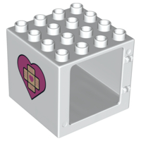 Duplo Door / Window Frame 4 x 4 x 3 Thin Top with Heart with Bandage Cross with Heart Pattern on Both Sides