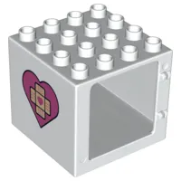 Duplo Door / Window Frame 4 x 4 x 3 Thin Top with Heart with Bandage Cross with Heart Pattern on Both Sides