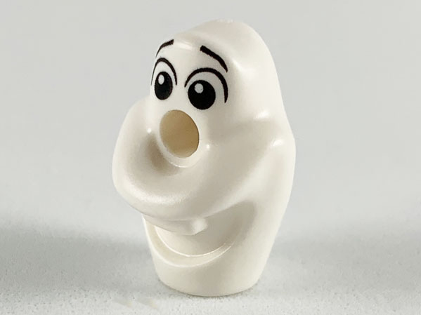 Minifigure, Head, Modified Olaf with Black Raised Eyebrows and Large Eyes Looking Right Pattern