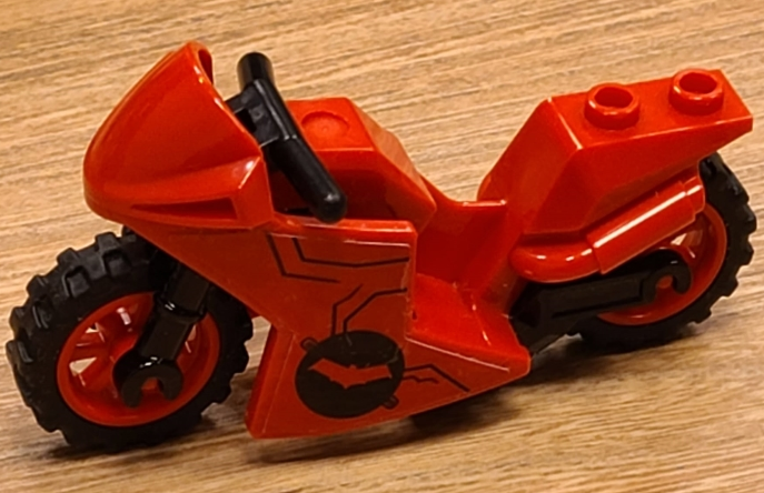 Motorcycle Sport Bike with Black Frame, Red Wheels and Black Handlebars with Batman Logo Pattern on Both Sides (Stickers) - Set 76055