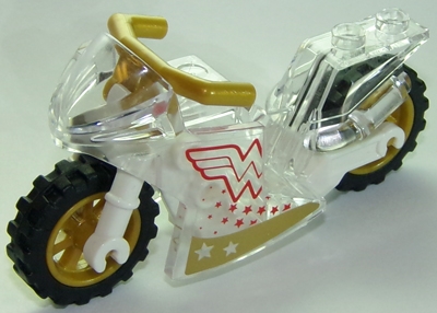 Motorcycle Sport Bike with White Frame, Pearl Gold Wheels and Angular Handlebars with Wonder Woman Pattern on Both Sides (Stickers) - Set 41235