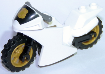 Motorcycle Sport Bike with Black Windshield with Gold Badge Pattern, Black Frame, Pearl Gold Wheels and Dark Bluish Gray Handlebars