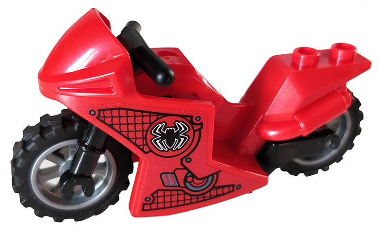 Motorcycle Sport Bike with Black Frame, Flat Silver Wheels and Black Handlebars with Spider-Man Logo Pattern on Both Sides (Stickers) - Set 76175