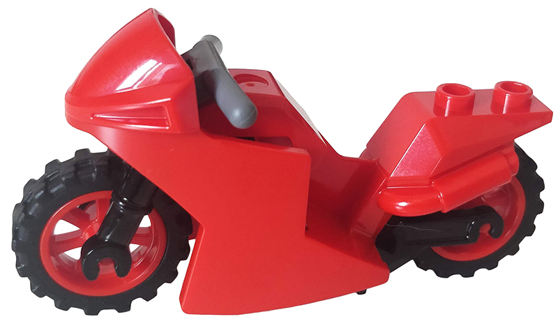 Motorcycle Sport Bike with Black Frame, Red Wheels and Dark Bluish Gray Handlebars