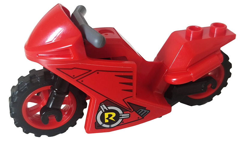Motorcycle Sport Bike with Black Frame, Red Wheels and Dark Bluish Gray Handlebars with Robin Logo and Vents Pattern on Both Sides (Stickers) - Set 76159