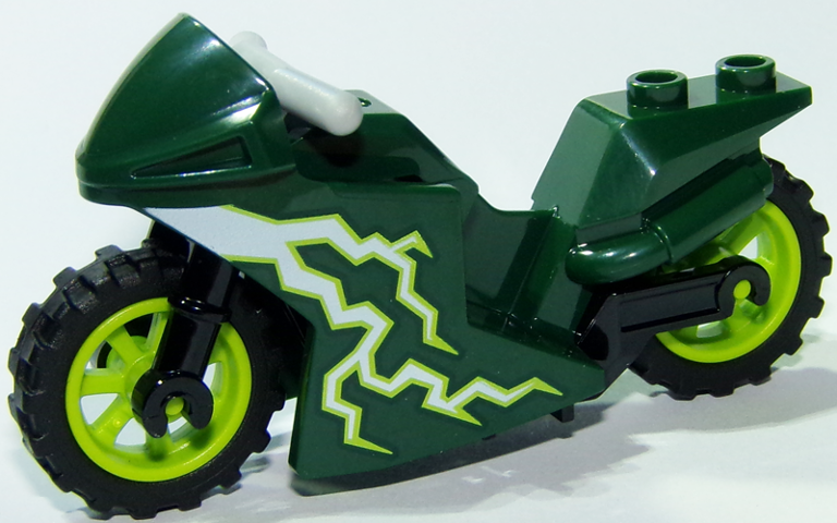 Motorcycle Sport Bike with Black Frame, Lime Wheels and Light Bluish Gray Handlebars with White Lightning Pattern