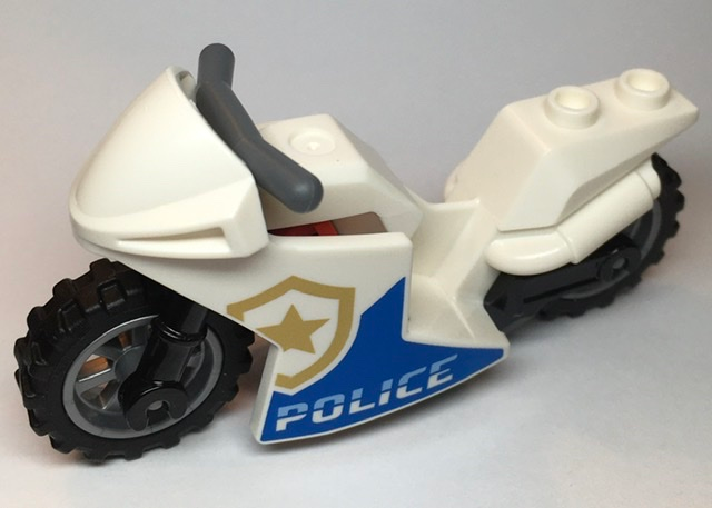 Motorcycle Sport Bike with Black Frame, Flat Silver Wheels, Red Grille Tiles and Dark Bluish Gray Handlebars with 'POLICE' Pattern on Both Sides