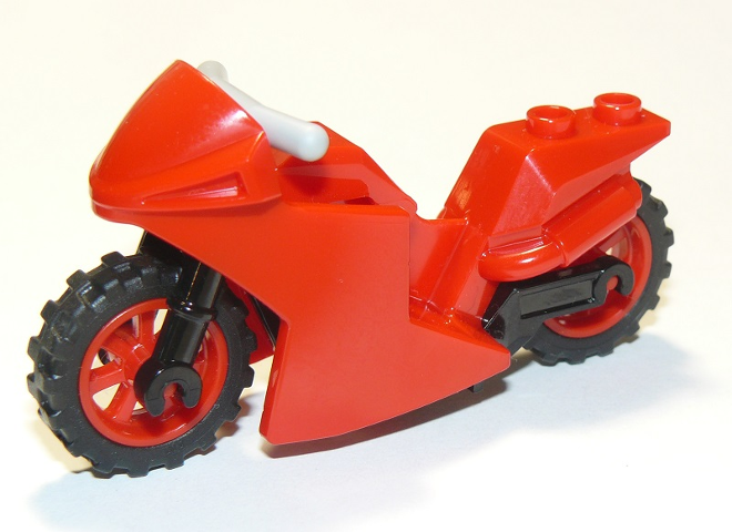 Motorcycle Sport Bike with Black Frame, Red Wheels and Light Bluish Gray Handlebars