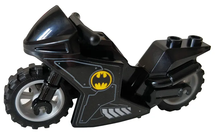 Motorcycle Sport Bike with Black Frame, Light Bluish Gray Wheels and Black Handlebars with Batman Logo Pattern on Both Sides (Stickers) - Set 76160