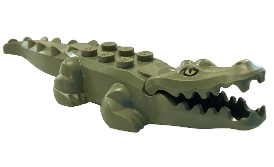 Alligator / Crocodile with 20 Teeth with Yellow Eyes without White Glints Pattern with Red Technic, Pin 1/2