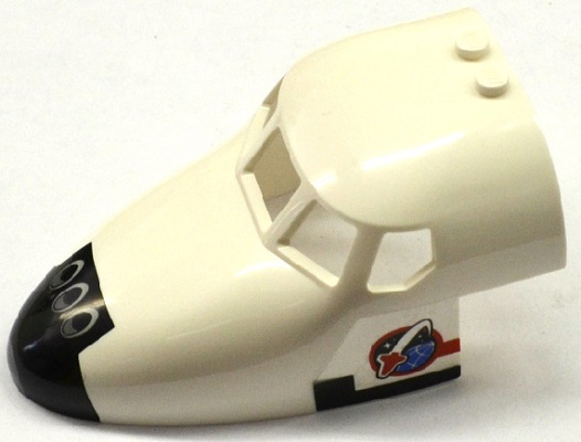 Aircraft Fuselage Forward Top Curved 6 x 10 x 4 with 5 Window Panes with Shuttle Nose Pattern and Space Logo on White Background on Both Sides (Stickers) - Set 60080