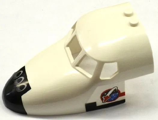 Aircraft Fuselage Forward Top Curved 6 x 10 x 4 with 5 Window Panes with Shuttle Nose Pattern and Space Logo on White Background on Both Sides (Stickers) - Set 60080