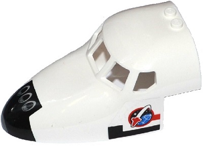 Aircraft Fuselage Forward Top Curved 6 x 10 x 4 with 5 Window Panes with Shuttle Nose Pattern and Space Logo on Transparent Background on Both Sides (Stickers) - Set 60078
