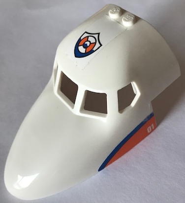 Aircraft Fuselage Forward Top Curved 6 x 10 x 4 with 5 Window Panes with Coast Guard Logo on Top and Blue Stripe on Orange Triangle with '01' Pattern on Both Sides (Stickers) - Set 60164
