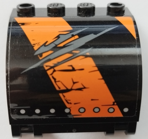 Panel 3 x 4 x 3 Curved with Double Clip Hinge with Worn Black and Orange Stripes, Silver Rivets and Scratches Pattern Model Left Side (Sticker) - Set 70654